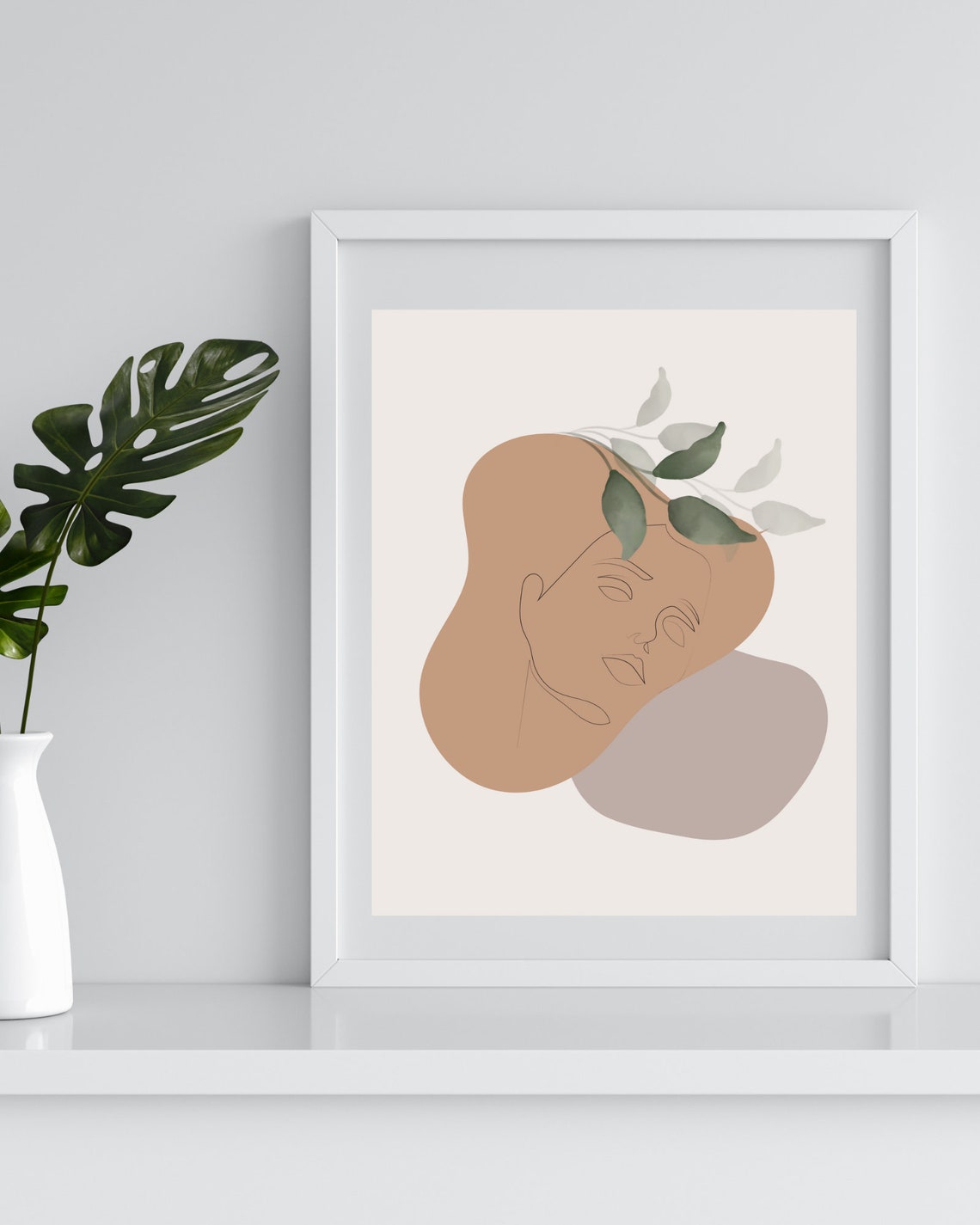 Boho Woman Line Portrait Eucalyptus Abstract Face Wall Poster - Image 3