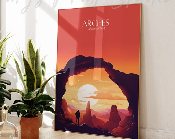 Arches National Park Delicate Arch Red Desert Sunset Travel Poster