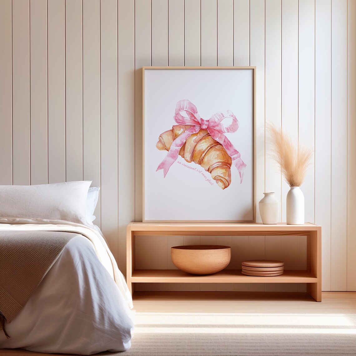 Croissant With Pink Bow, Cute Coquette Art Print - Image 2