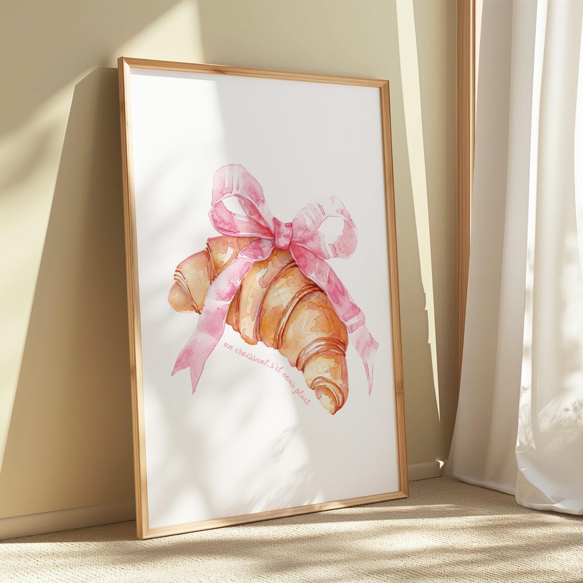Croissant With Pink Bow, Cute Coquette Art Print