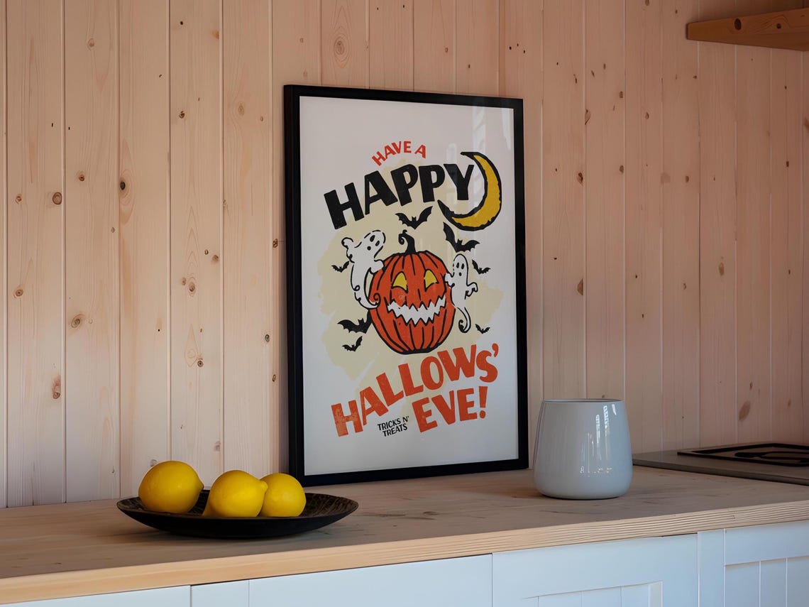 Have a Happy Hallows' Eve Pumpkin Ghosts Vintage Halloween Poster - Image 2