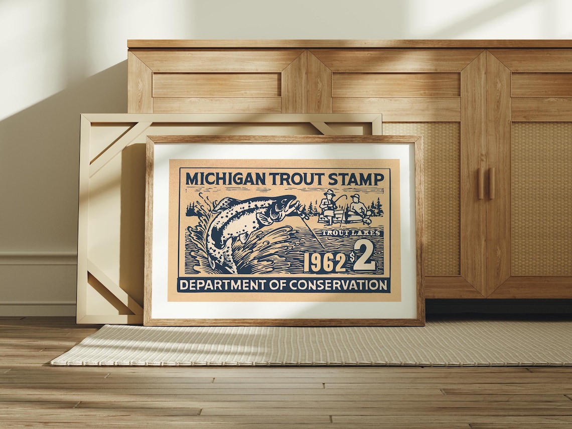 Michigan Trout Fishing Retro Art Print, Fisherman Gift - Image 4