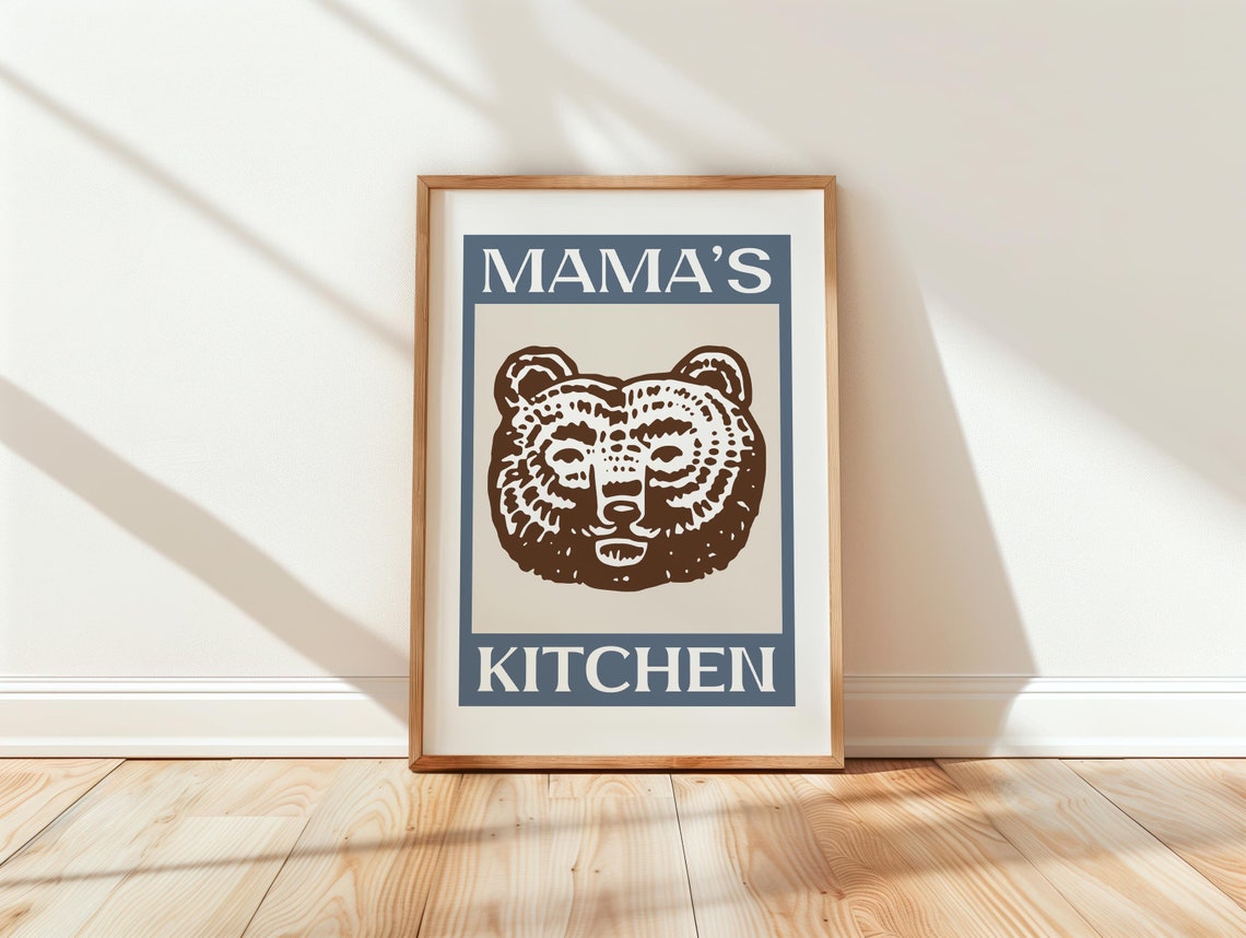 Mama's Kitchen Retro Bear Face Vintage Cabin Kitchen Decor Poster