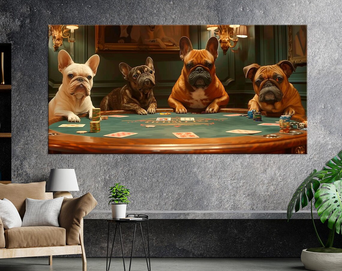 French Bulldogs at Poker Table Casino Humorous Dog Wall Art Poster
