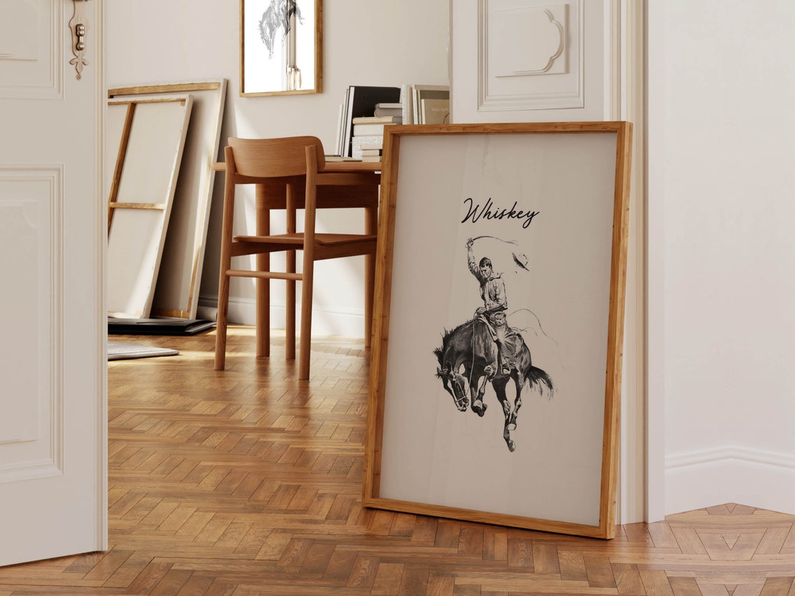 Whiskey Script Vintage Cowboy Rodeo Bucking Bronco Bar Poster - Image 3