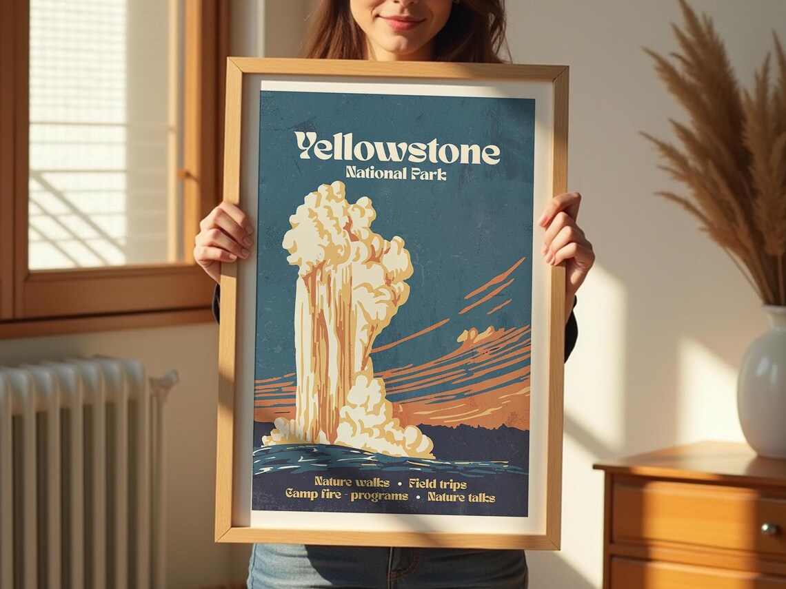 Yellowstone National Park Vintage Geyser Eruption Travel Poster - Image 2