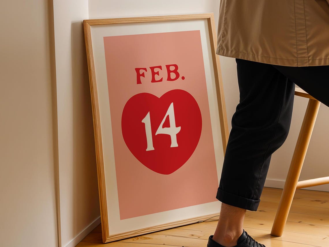 Feb 14 Red Heart Minimalist Valentine Day Holiday Wall Art Poster - Image 2