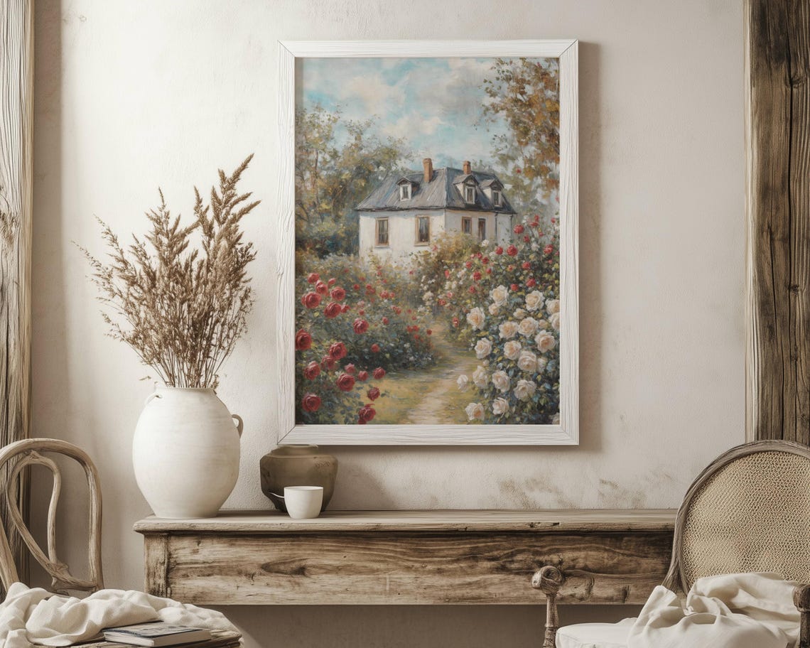 Rose Garden Cottage Path Impressionist Country Painting Poster - Image 4