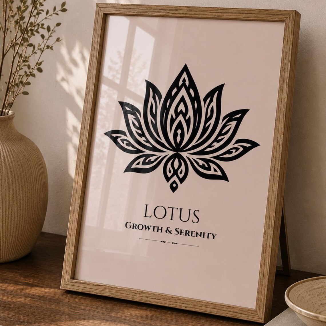 Lotus Growth and Serenity Black Line Art Zen Meditation Poster