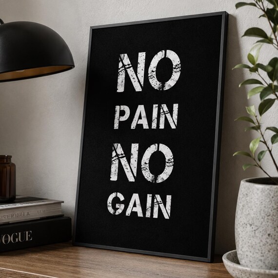 No Pain No Gain Gym Motivation Distressed Quote Sunlit Poster