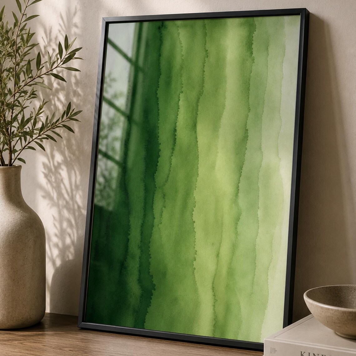 Green Abstract Watercolor Botanical Minimalist Nature Organic Modern Poster
