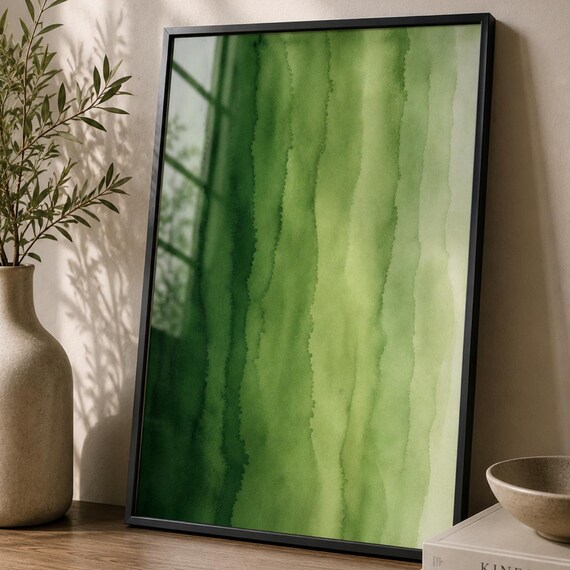 Green Abstract Watercolor Wall Art Botanical Print Minimalist Nature Poster Modern Organic Home Decor
