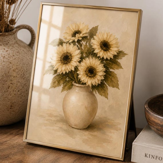 Sunflower Vintage Botanical Poster, Rustic Farmhouse Decor