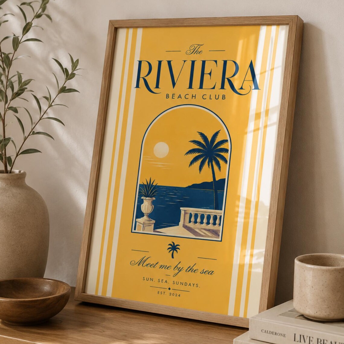 Beach Club Vintage Travel Poster, Mediterranean