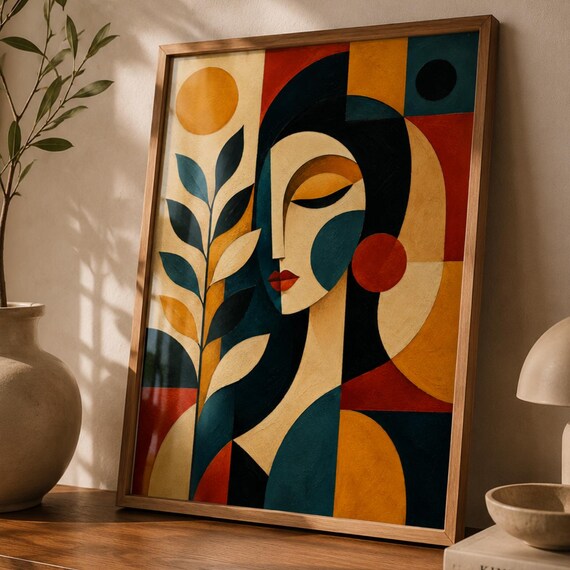 Cubist Woman Face Abstract Portrait Poster Bold Geometric Modern Art