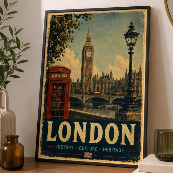 London Wall Art Print Big Ben Travel Poster Vintage Decor Westminster Cityscape Artwork Gift