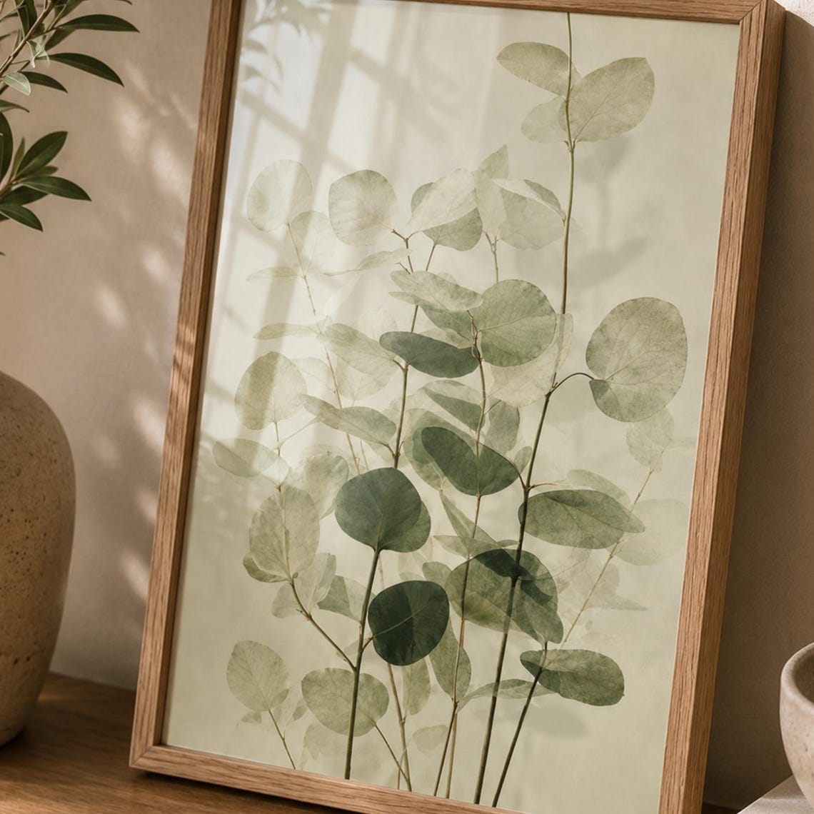 Sunlit Eucalyptus Botanical Minimalist Neutral Tone Wall Decor Poster