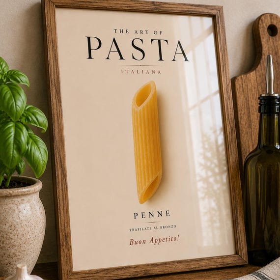 Italian Pasta Wall Art Print Penne Kitchen Poster Minimalist Food Modern Decor Lover Gift Dining Room