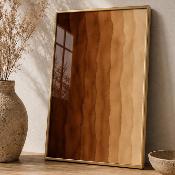 Brown Abstract Watercolor Wavy Stripes Chocolate Neutral Poster