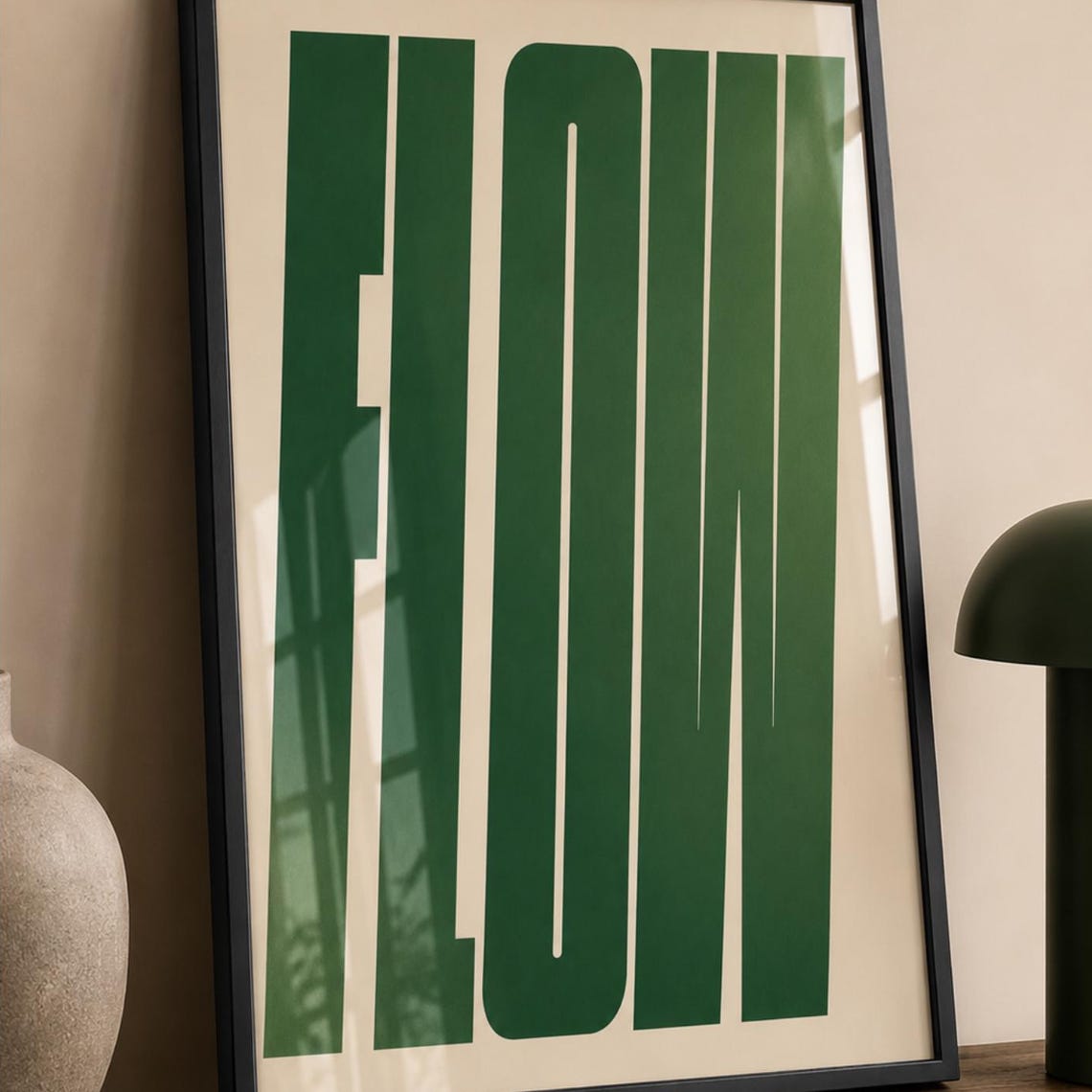 Flow Typography Wall Art Minimalist Green Poster Modern Abstract Print Contemporary Decor Bold Graphic