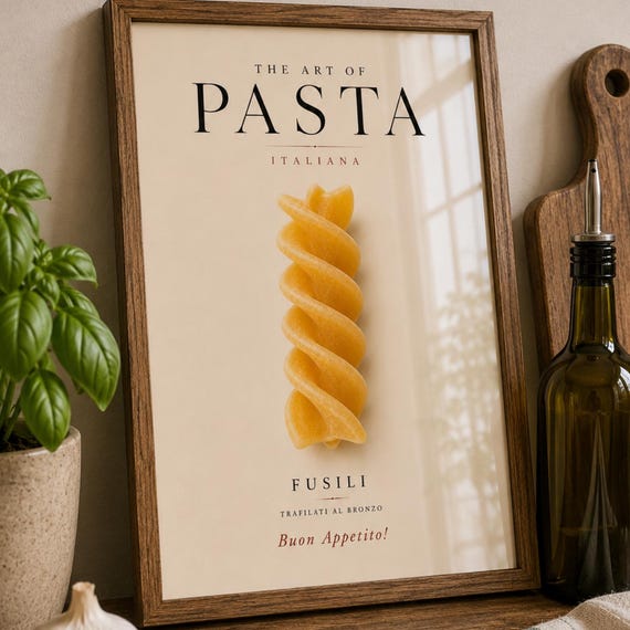 Fusili Pasta Wall Art Print Italian Kitchen Decor Modern Poster Food Minimalist Culinary Artwork