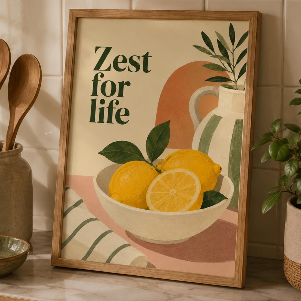 Zest for Life Lemon Citrus Still Life Bowl Mediterranean Kitchen Art Poster