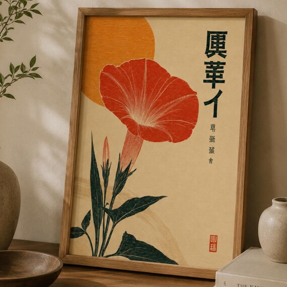 Japanese Botanical Wall Art Print Vintage Ukiyoe Flower Poster Wabi Sabi Floral Decor Zen Japandi Asian