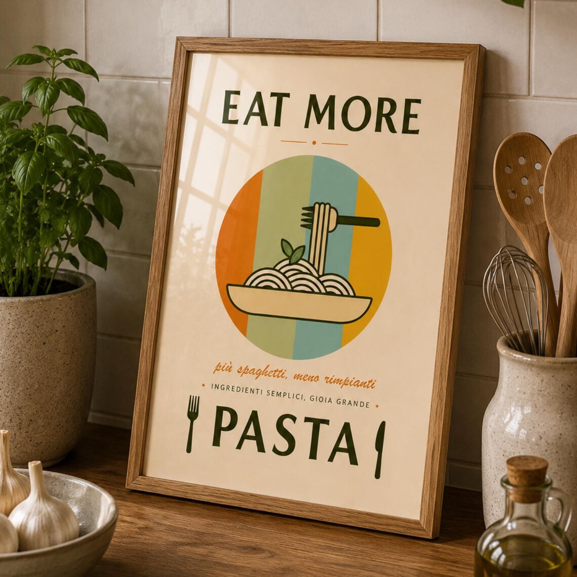 Pasta Kitchen Wall Art Print, Retro Italian Food