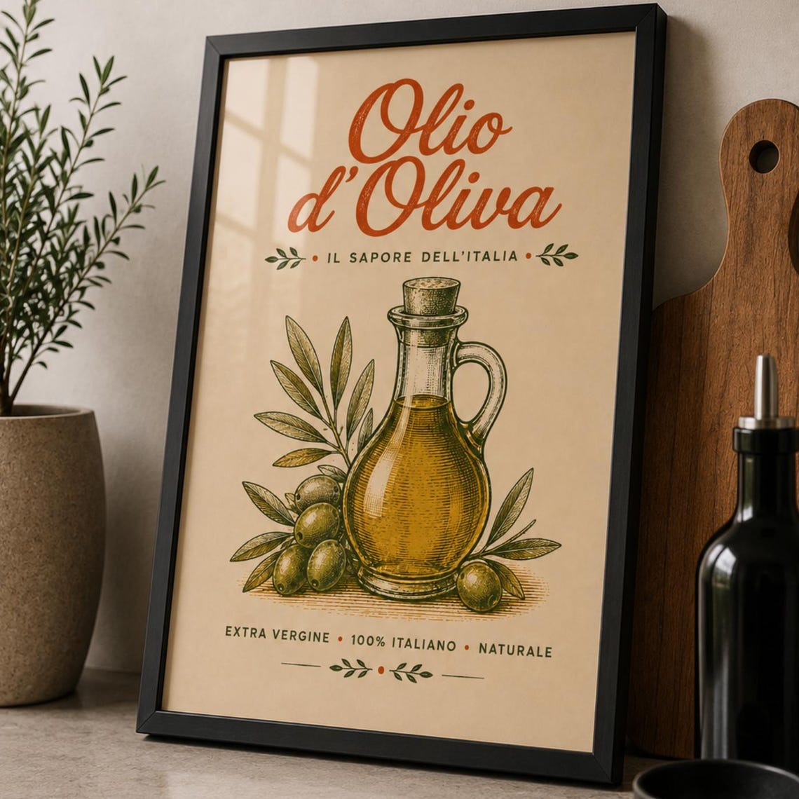 Olio d'Oliva Italian Olive Oil Poster Vintage Engraving Kitchen Art