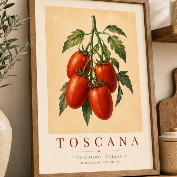 Toscana Italian Red Tomato Botanical Kitchen Vintage Art Poster