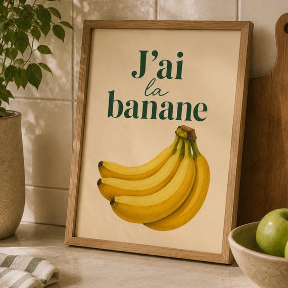 Banana Wall Art Print Funny French Kitchen Decor Minimalist Fruit Poster Modern Food Illustration Playful Mediterranean
