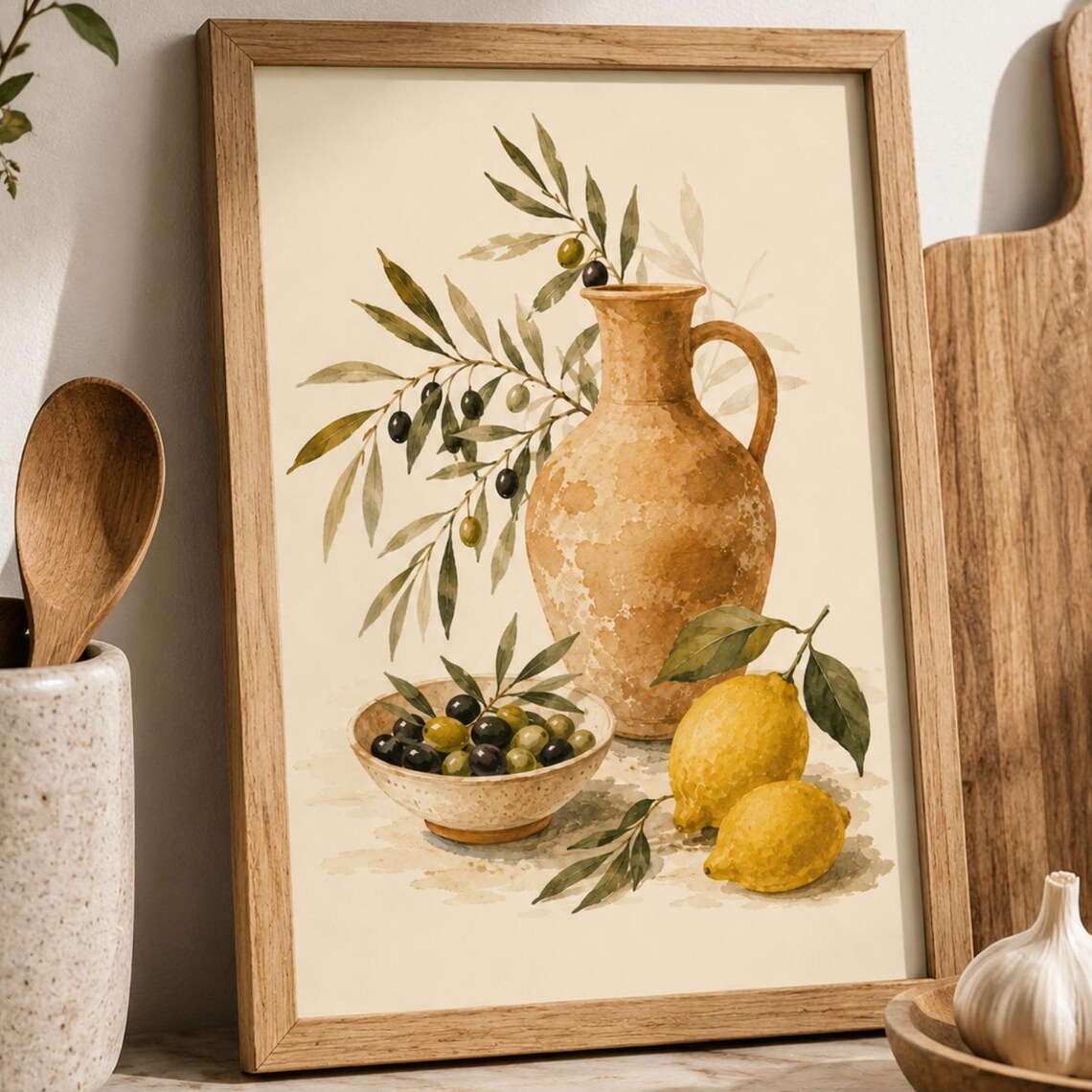 Mediterranean Kitchen Olive Branch Print, Tuscan Still Life