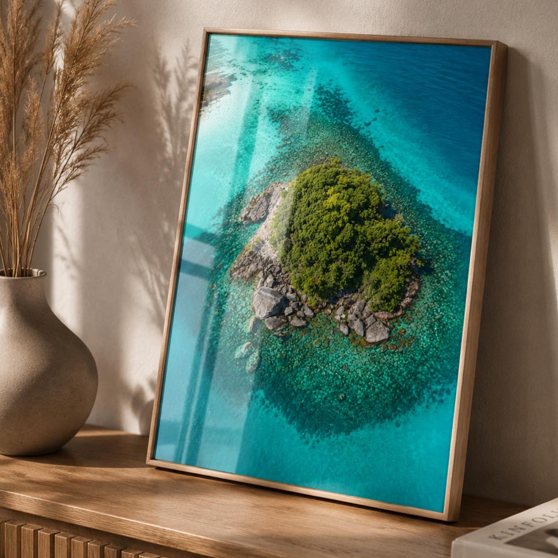 Aerial Island Paradise Turquoise Ocean Coral Reef Photo Poster