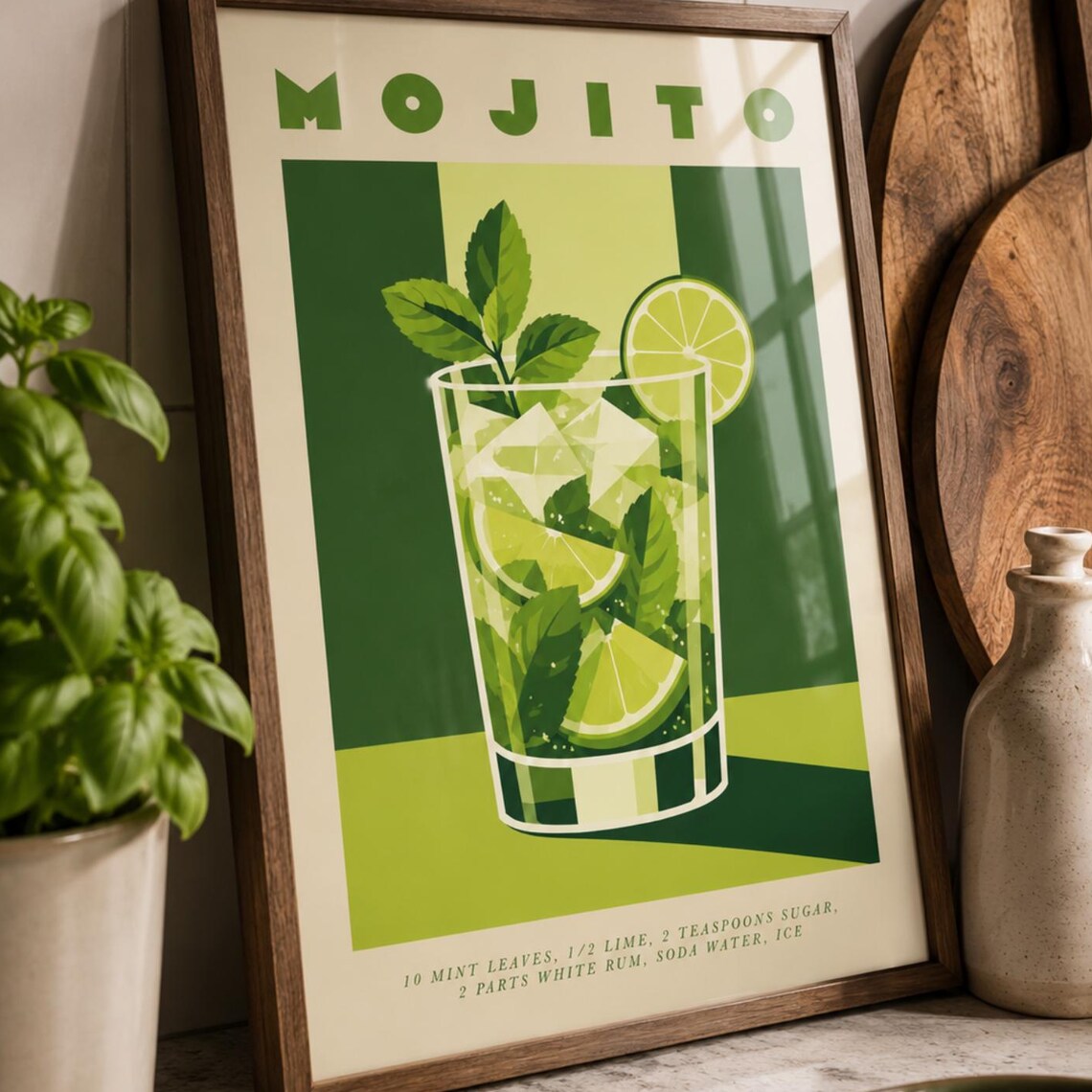 Mojito Cocktail Poster, Vintage Mid-Century Modern Art Print