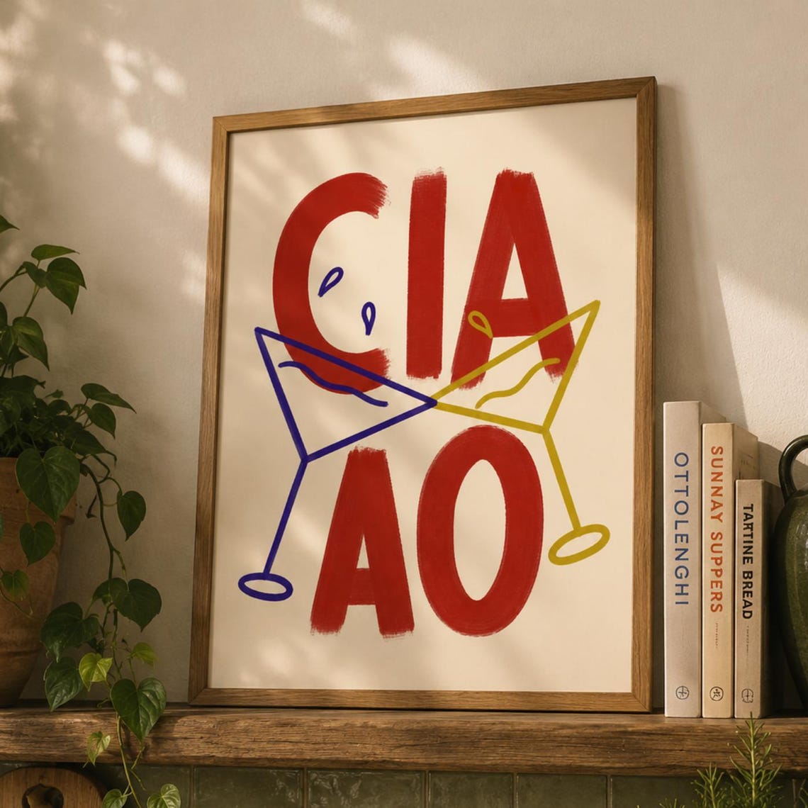 Cocktail Wall Art Print Ciao Poster Italian Bar Decor Modern Abstract Typography Colorful Kitchen