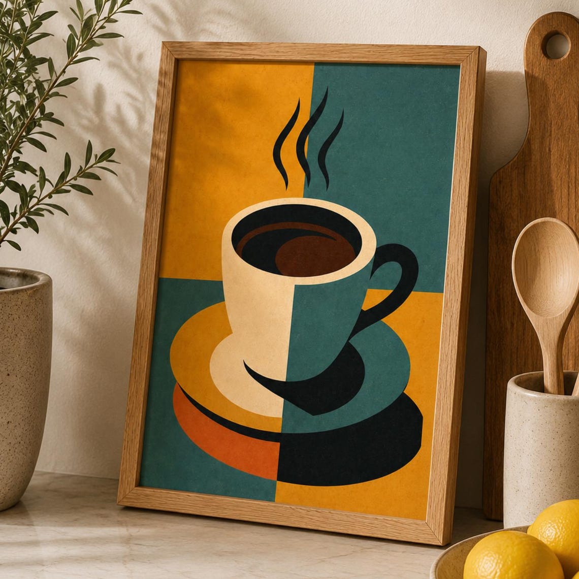 Coffee Cup Wall Art Retro Print Mid Century Modern Kitchen Decor Minimalist Caf Poster Bar Gift