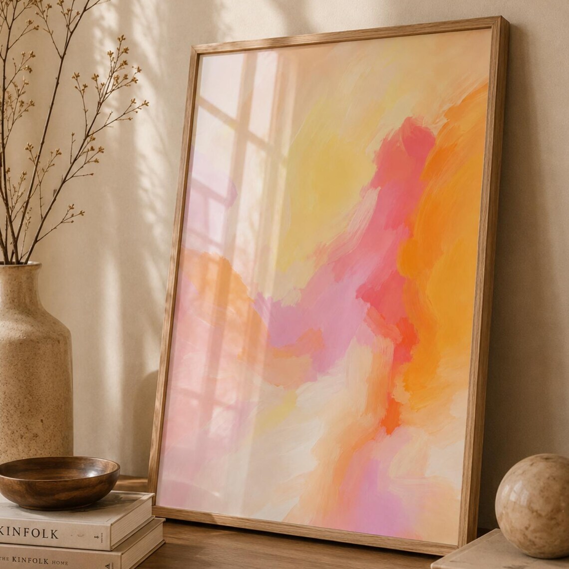 Abstract Pastel Paint Strokes Poster Pink Orange Modern Wall Decor