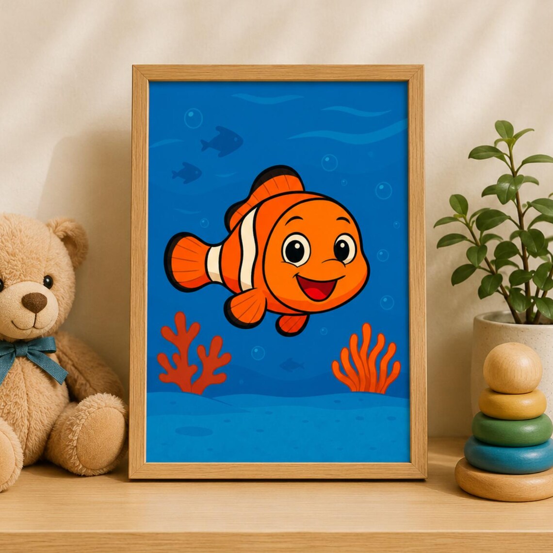 Clownfish Nursery Decor Art Print, Cute Fish