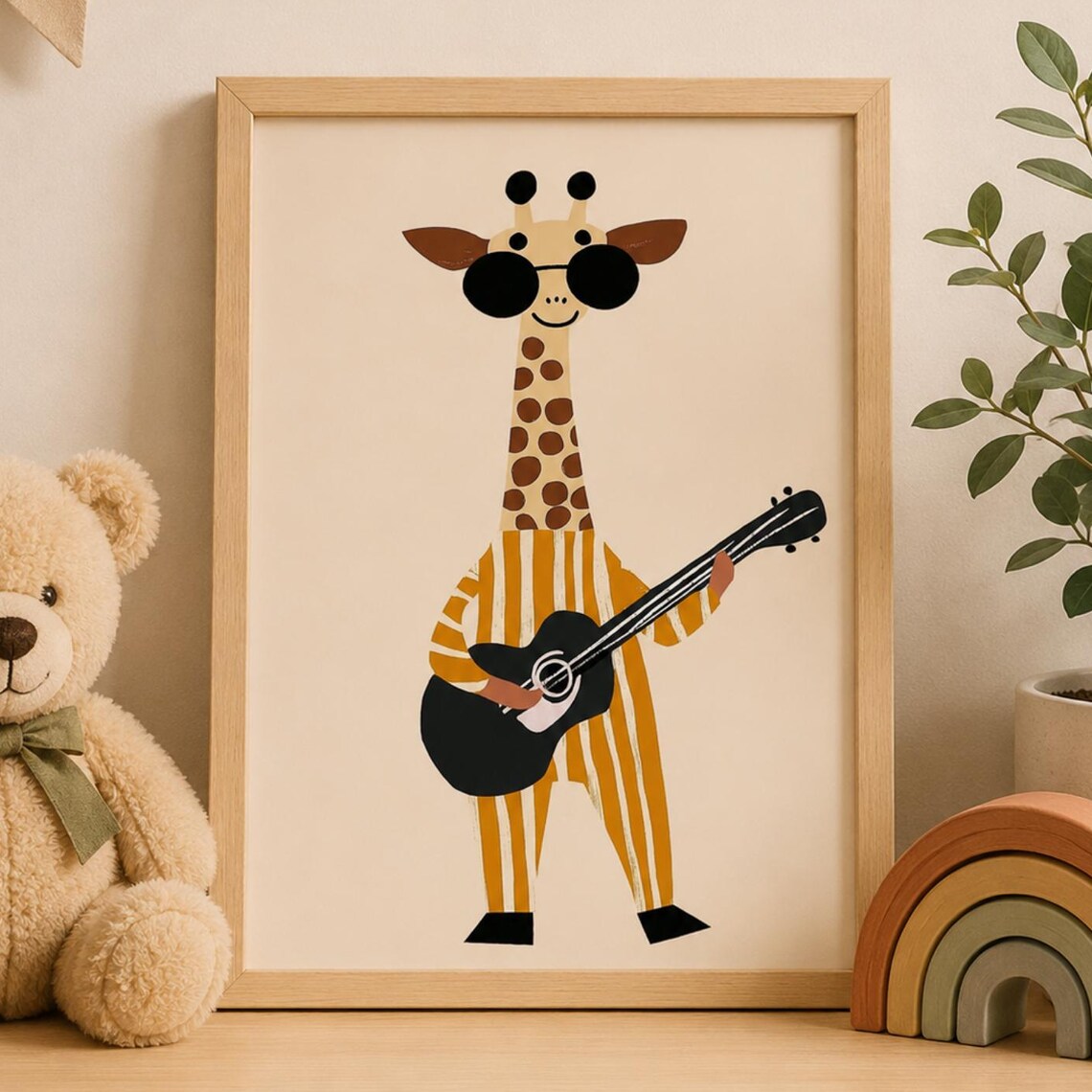 Giraffe Playing Guitar Sunglasses Cute Kids Nursery Animal Poster