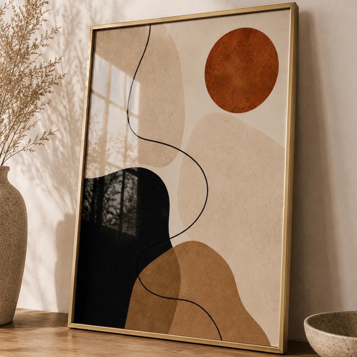 Abstract Neutral Geometric Poster Modern Beige Brown Minimalist Art