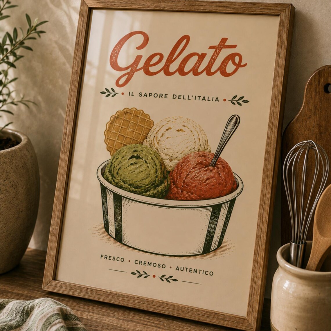 Gelato Il Sapore Dell Italia Vintage Italian Dessert Art Poster