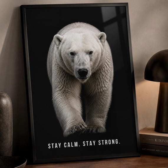 Polar Bear Wall Art Wildlife Animal Decor Modern Nature Artwork Minimalist Black And White For Office Or Living Room