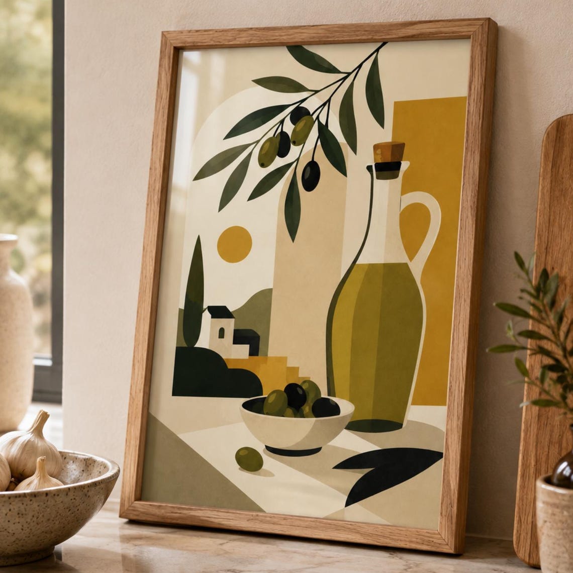 Olive Oil Bottle Print Mediterranean Kitchen Olive Branch Wall Decor