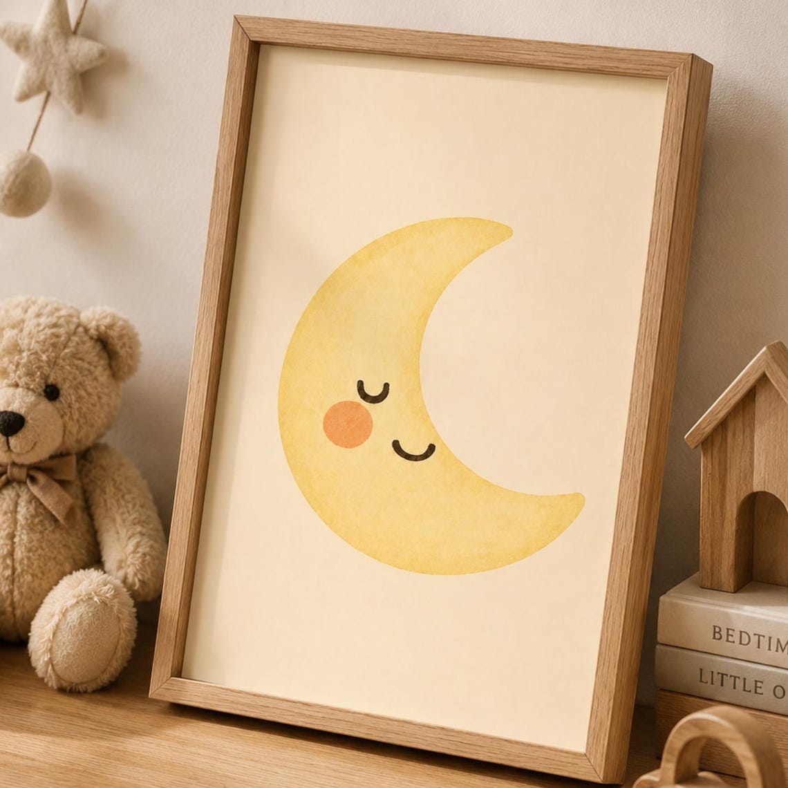 Moon Nursery Wall Art Print Cute Crescent Poster Baby Decor Minimalist Kids Room Gift