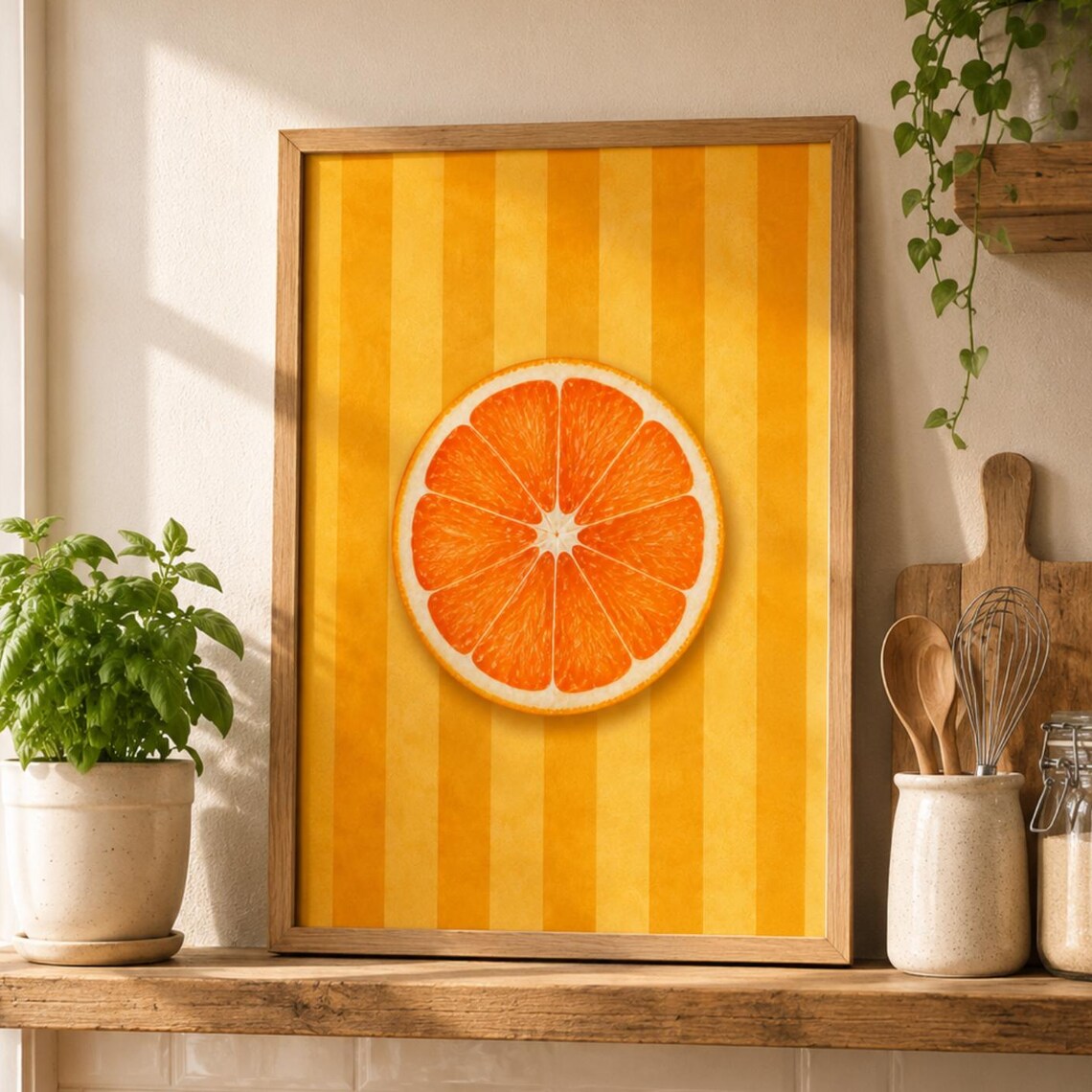 Fresh Orange Slice Bold Citrus Striped Summer Kitchen Poster