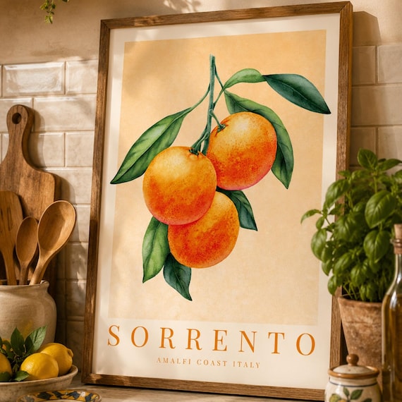 Sorrento Italy Citrus Orange Kitchen Botanical Vintage Poster