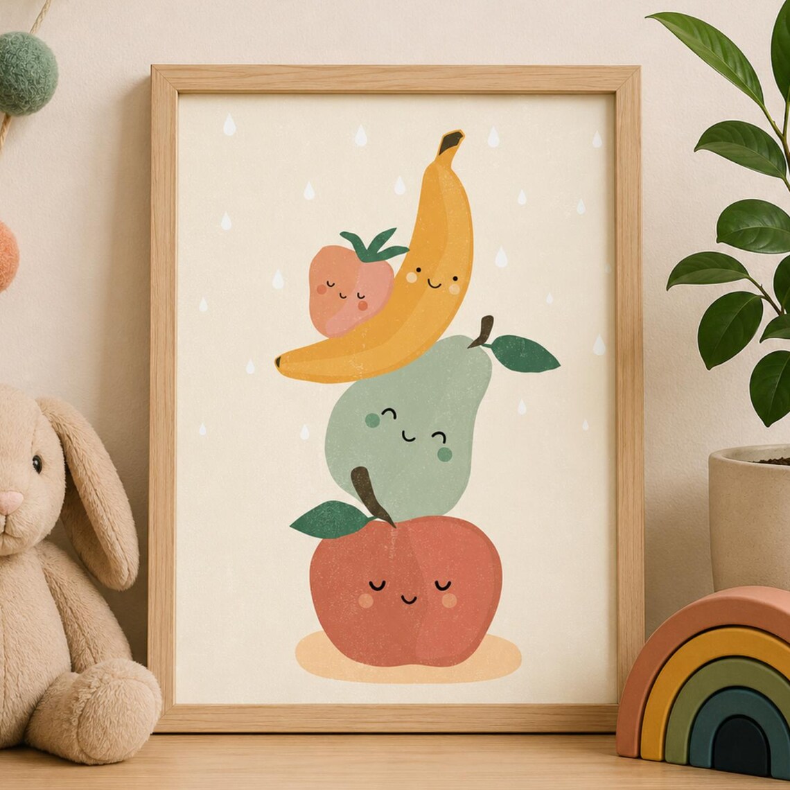 Cute Smiling Fruit Friends Poster Kawaii Nursery Playroom Wall Decor