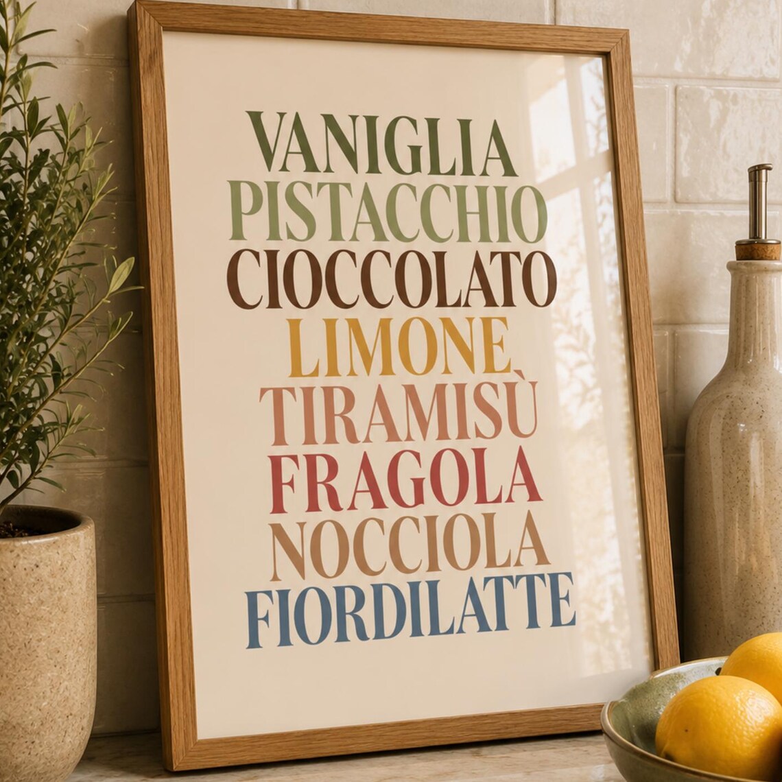 Italian Gelato Flavors Typography Kitchen Poster Retro Style Art