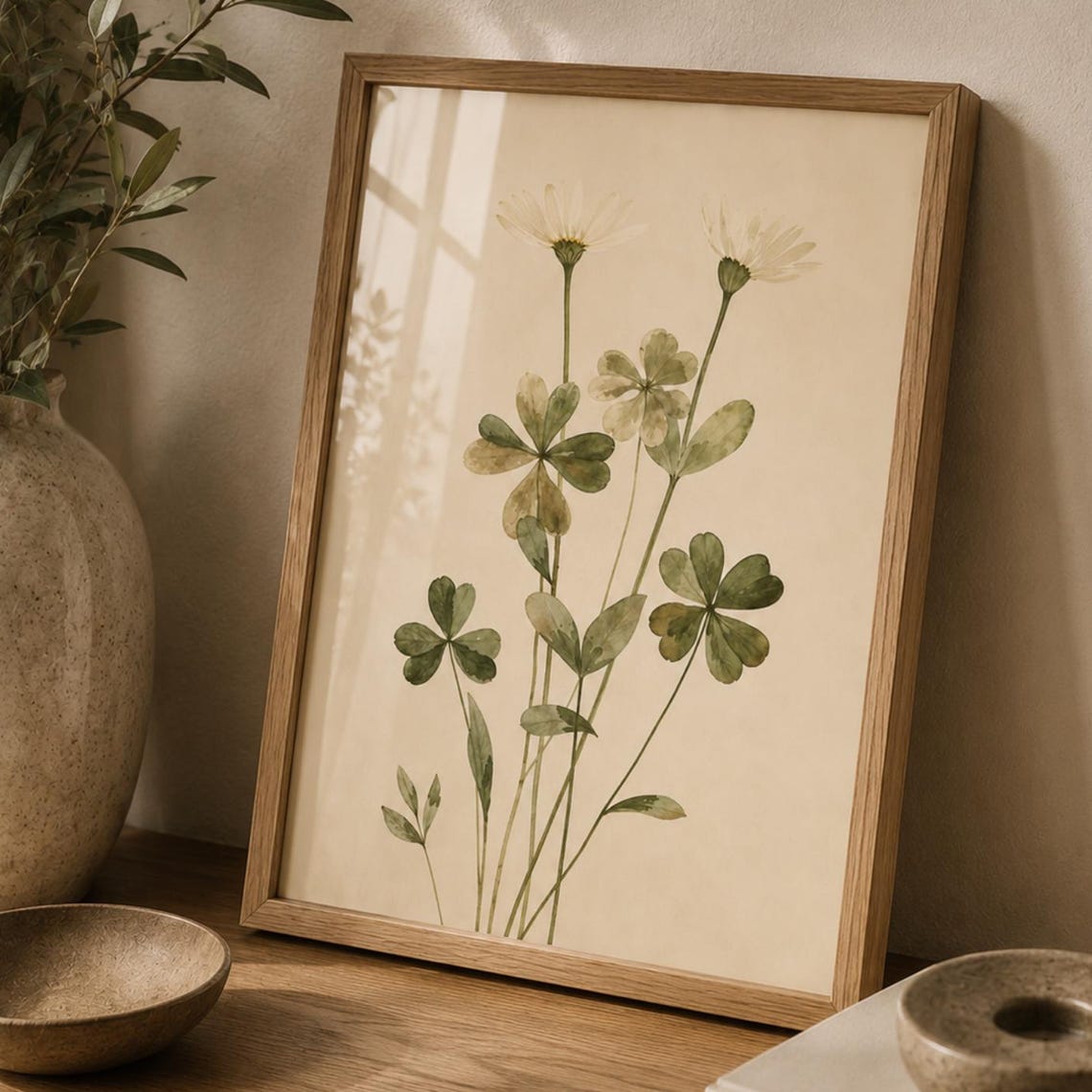 Clover Wildflower Botanical Watercolor Soft Green Neutral Poster