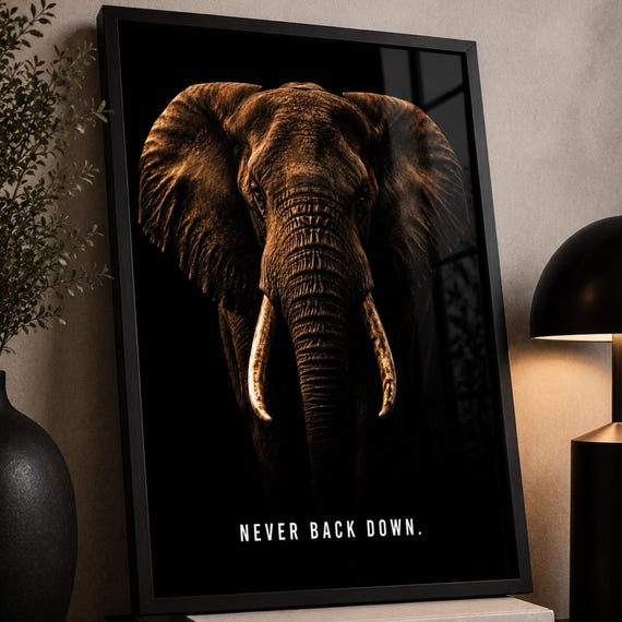 Elephant Wall Art Motivational Animal Poster Wildlife Print Black And Brown Modern Decor Inspirational Statement Artwork